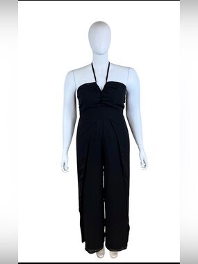 Eloquii Black Halter Wide-Leg Jumpsuit